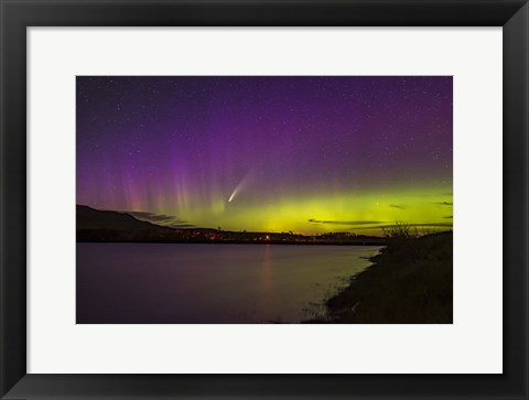 Framed Comet NEOWISE and Aurora Over Waterton River, Alberta Print