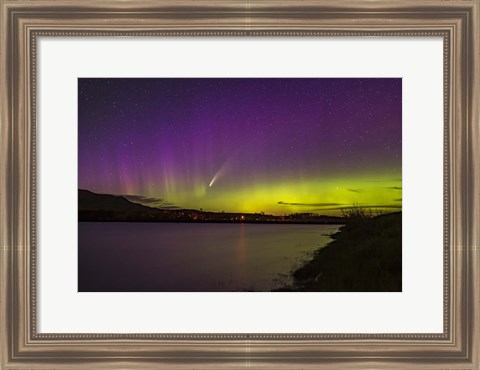 Framed Comet NEOWISE and Aurora Over Waterton River, Alberta Print