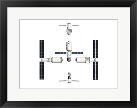 Framed Chinese Space Station Tiangong 2022, Exploded View Print