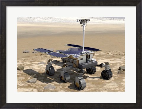 Framed Artist&#39;s Concept of the Rosalind Franklin Exomars Rover On a Mars Landscape Print