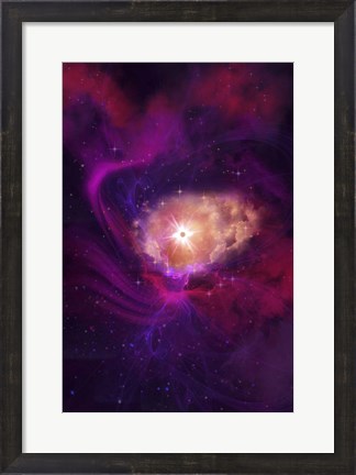 Framed Purple and Red Molecular Clouds Surround a Large Star Nebula Print