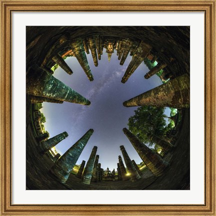 Framed 360 Degree Panorama View of Wat Mahathat With Milky Way Print