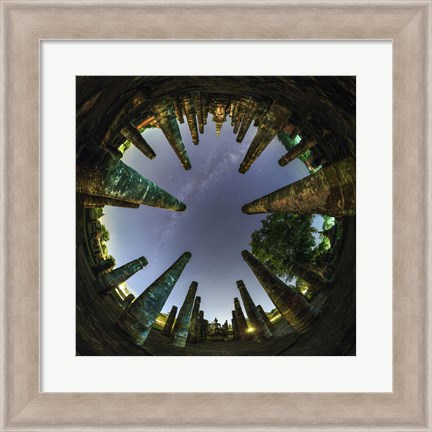 Framed 360 Degree Panorama View of Wat Mahathat With Milky Way Print