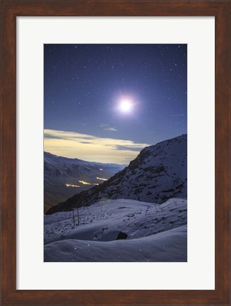 Framed Moon Above the Snow-Covered Alborz Mountain Range in Iran Print