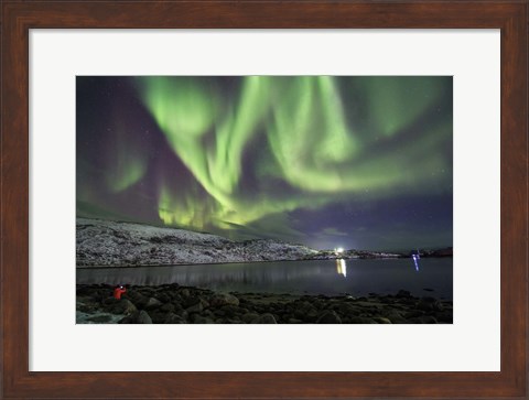 Framed Aurora Borealis Dances Above the Arctic Ocean From Teriberka, Murmansk, Russia Print