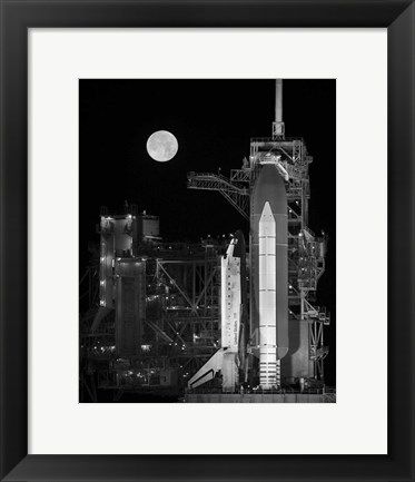 Framed Space Shuttle Discovery Sits Atop the Launch Pad With a Full Moon in Background Print