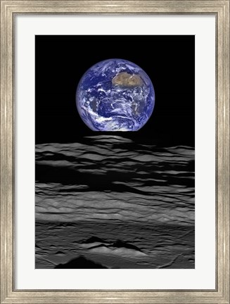 Framed Earth Rise As Seen From the Edge of the Compton Crater On the Moon Print