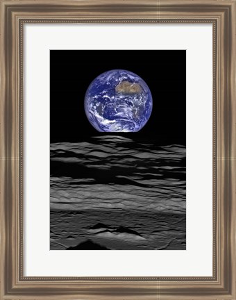 Framed Earth Rise As Seen From the Edge of the Compton Crater On the Moon Print