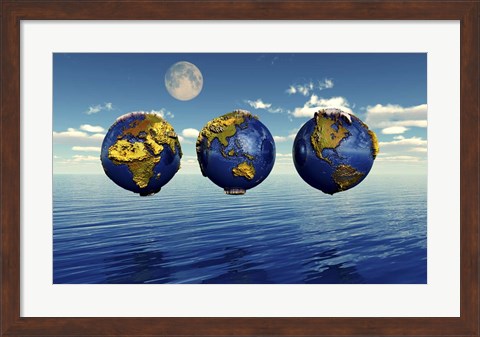 Framed Three Views of the Earth, Showing Different Continents Print