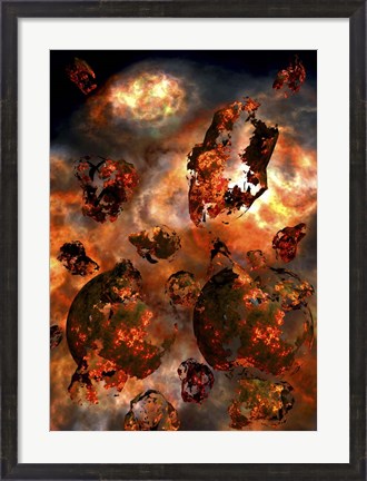 Framed Two Alien Exoplanets Colliding Into Each Other Print