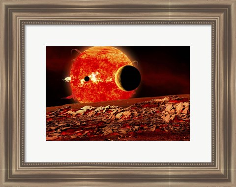 Framed Planets Are Silhouetted As They Transit in Front of a Red Giant Star Print