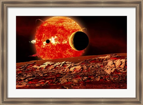 Framed Planets Are Silhouetted As They Transit in Front of a Red Giant Star Print