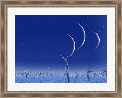 Framed Three Planets Rise Over the Deadlands Print