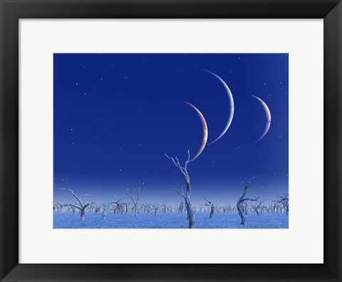 Framed Three Planets Rise Over the Deadlands Print