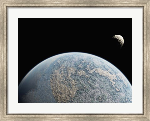 Framed Planet and Small Moon Print