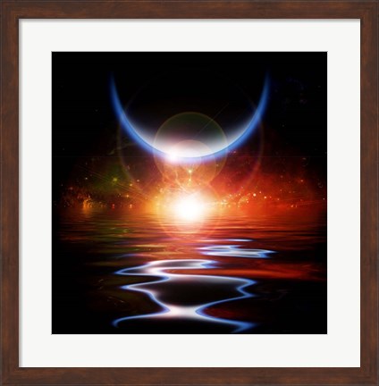 Framed Sun Eclipse Waters Reflection and Planets Print