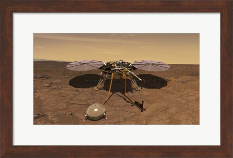 Framed Artist&#39;s Rendition of the Insight Lander Operating On the Surface of Mars Print