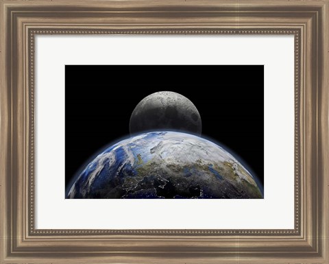 Framed Planet Earth Close-Up With Sunrise in Space Print