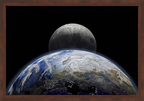 Framed Planet Earth Close-Up With Sunrise in Space Print