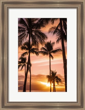 Framed Palm Trees At Sunset Of Maui, Hawaii Print