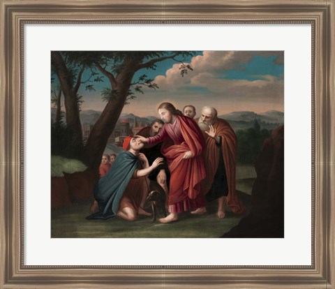 Framed Jesus Christ healing a Blind Man Print