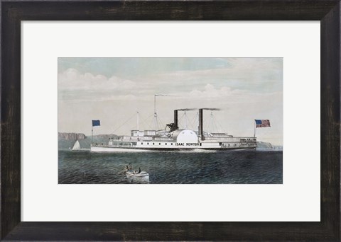 Framed Steamboat Isaac Newton passing the Palisades on the Hudson River, circa 1855 Print