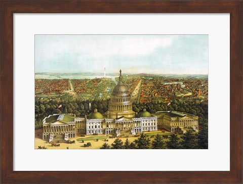 Framed Bird&#39;s eye view of Washington DC with the US Capitol up front Print