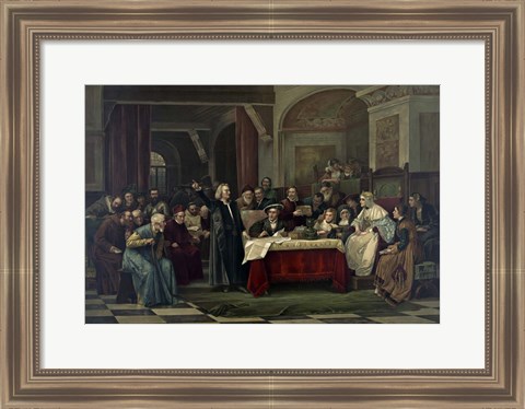 Framed Christopher Columbus at the royal court of Spain Print