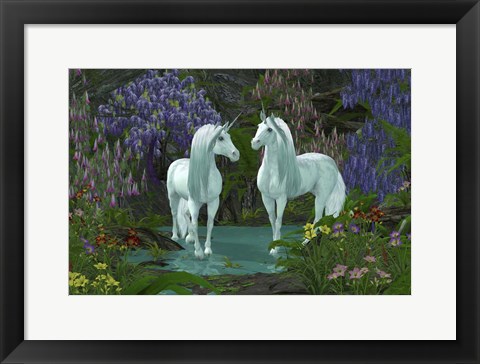 Framed Mare and Stallion White Unicorns Print