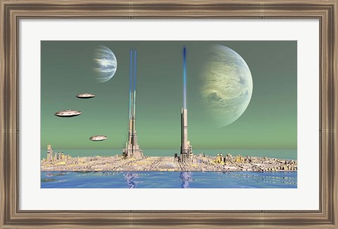 Framed Planet With Two Moons Print