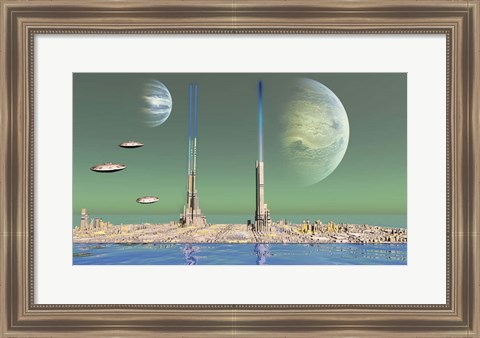 Framed Planet With Two Moons Print