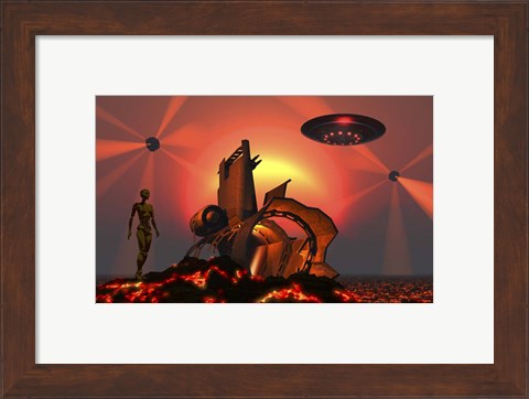 Framed Robotic Androids Searching Out Scrap Materials Print