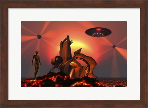 Framed Robotic Androids Searching Out Scrap Materials Print