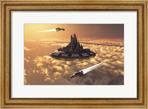 Framed Futuristic Anti-Gravity City Floating in the Sky Print