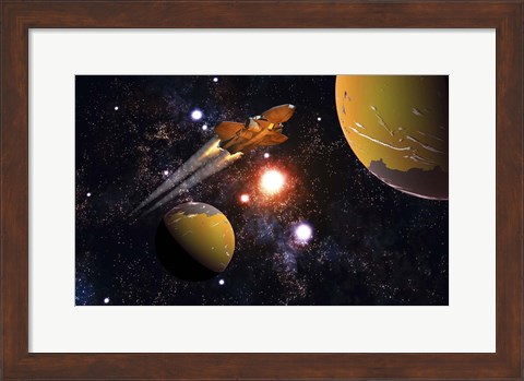 Framed Spaceship Traveling Between Exoplanets Print