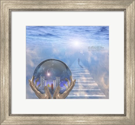 Framed Crystal Ball With Temple and Monk Print