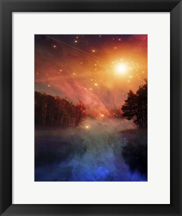 Framed Night Forest Lake Sunrise Or Sunset Print