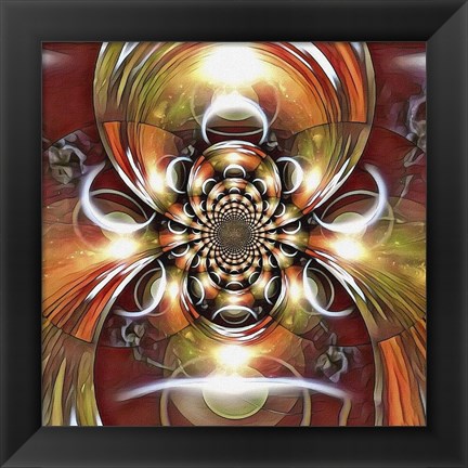 Framed Mirrored Round Fractal With a Picture of Eclipse Print