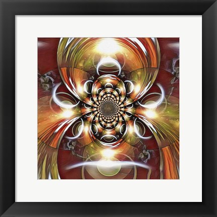 Framed Mirrored Round Fractal With a Picture of Eclipse Print