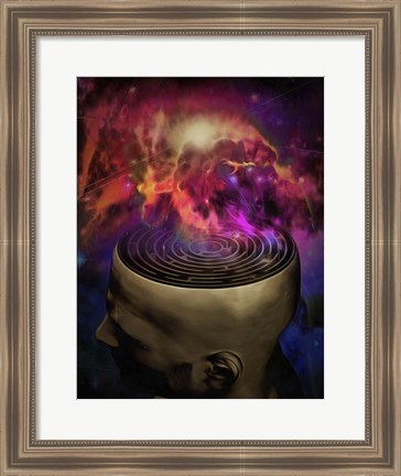 Framed Man Mind Maze and Galactic Nebula Print