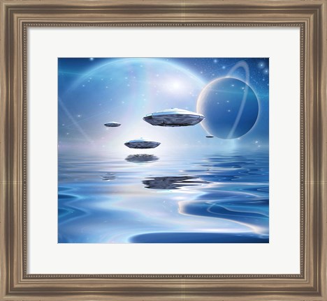 Framed Extrasolar Planets and Spacecraft Over Quiet Waters Print