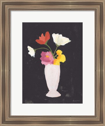 Framed Floral on Black I Print