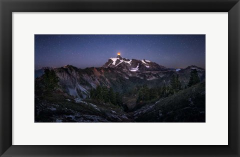 Framed Blood Moon over Mt Shuksan Print