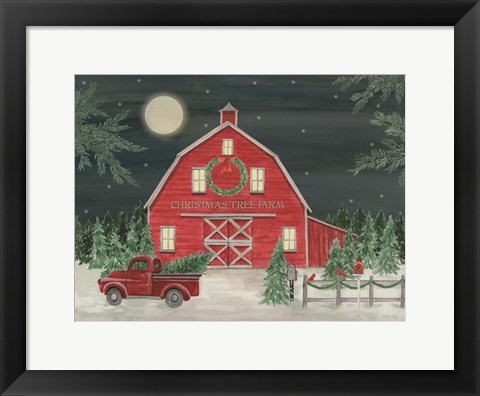 Framed Full Moon Christmas Tree Farm Print