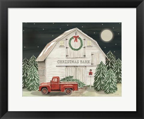 Framed Starry Night Christmas Barn Print