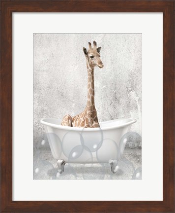 Framed Baby Giraffe Bath Print