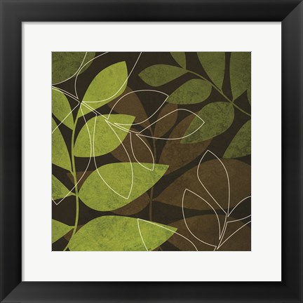 Framed Green Brown Leaves Print