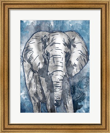 Framed Grey Blue Elephant Print