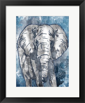 Framed Grey Blue Elephant Print