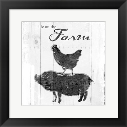 Framed Farm To Chicken Pig Grey Print